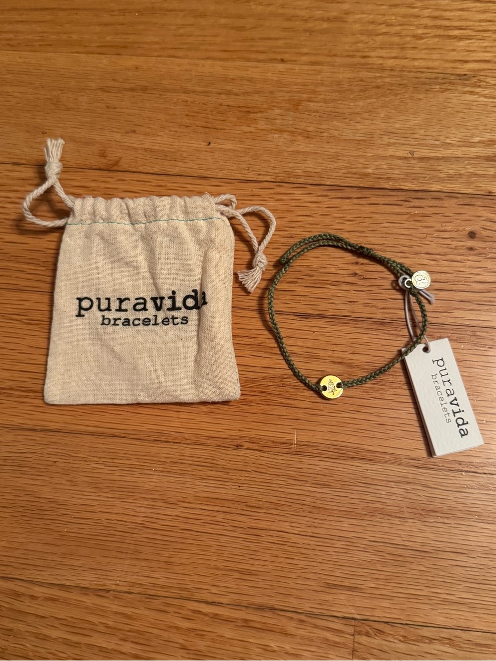 Pura Vida Olive Green Braided Bracelet with Gold Disc Charm